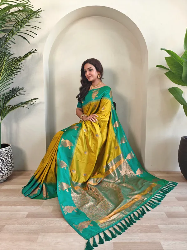 Yellow_And_Blue_Art_Silk_Saree_For_Women