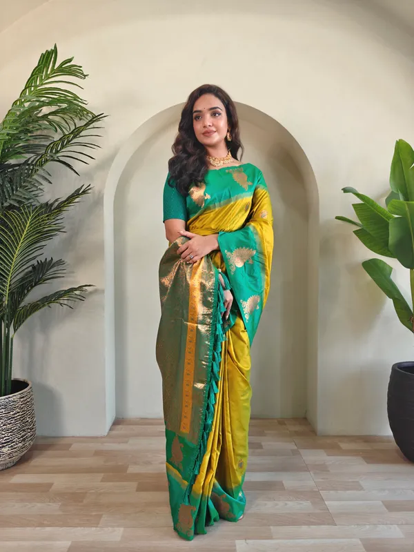 Yellow_And_Blue_Art_Silk_Saree_For_Women