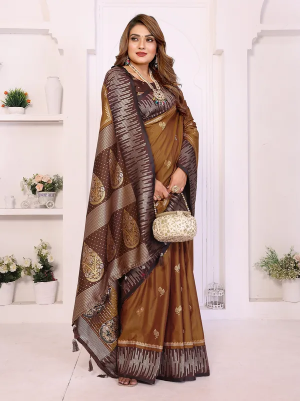 Brown_Silk_Blend_Saree_For_Women