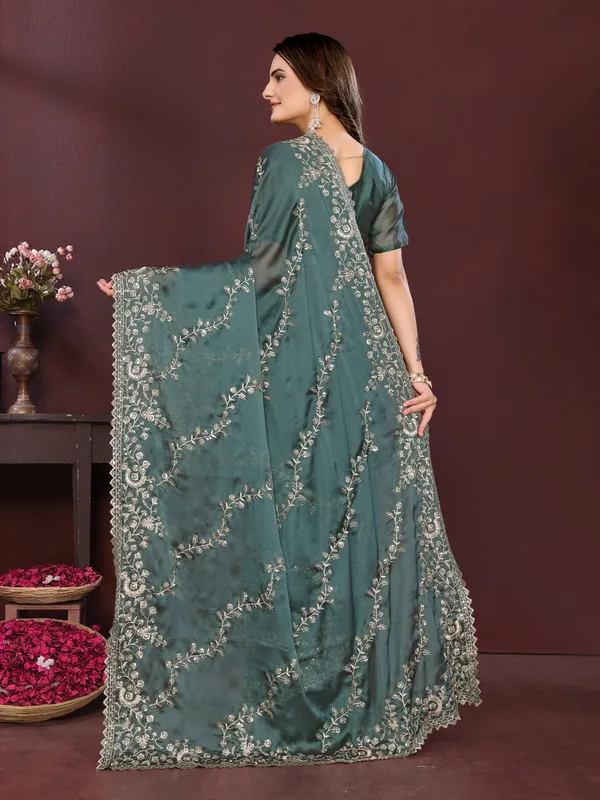 Teal_Silk_Blend_Saree_For_Women