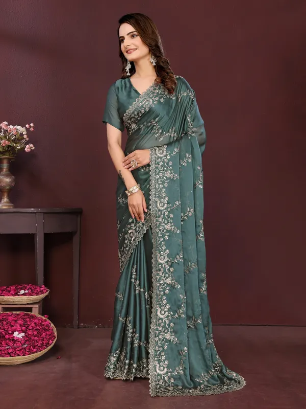 Teal_Silk_Blend_Saree_For_Women