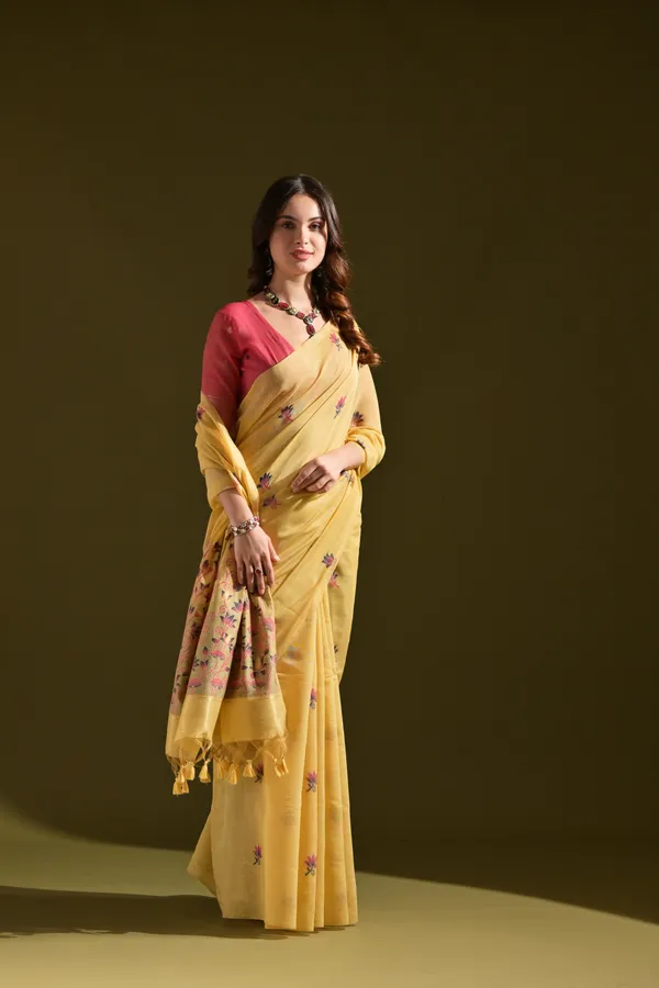 Yellow_Pure_Cotton_Saree_For_Women
