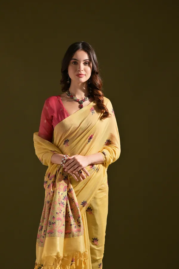 Yellow_Pure_Cotton_Saree_For_Women