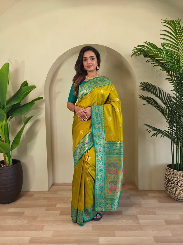 Yellow_And_Blue_Art_Silk_Saree_For_Women