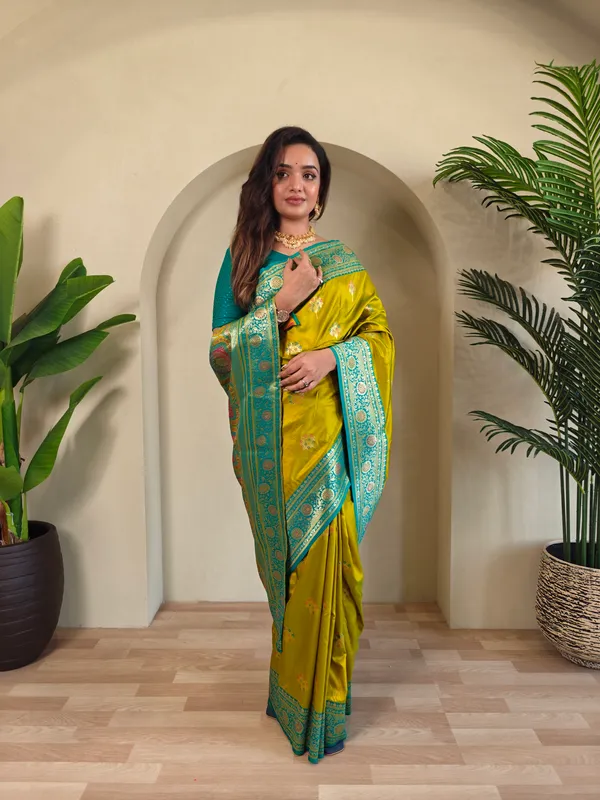 Yellow_And_Blue_Art_Silk_Saree_For_Women
