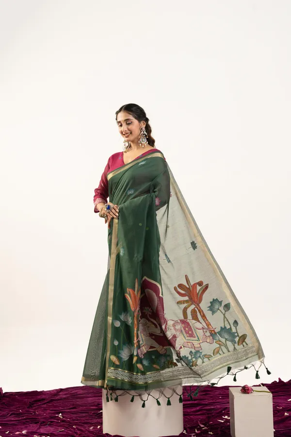 Green_Pure_Cotton_Saree_For_Women