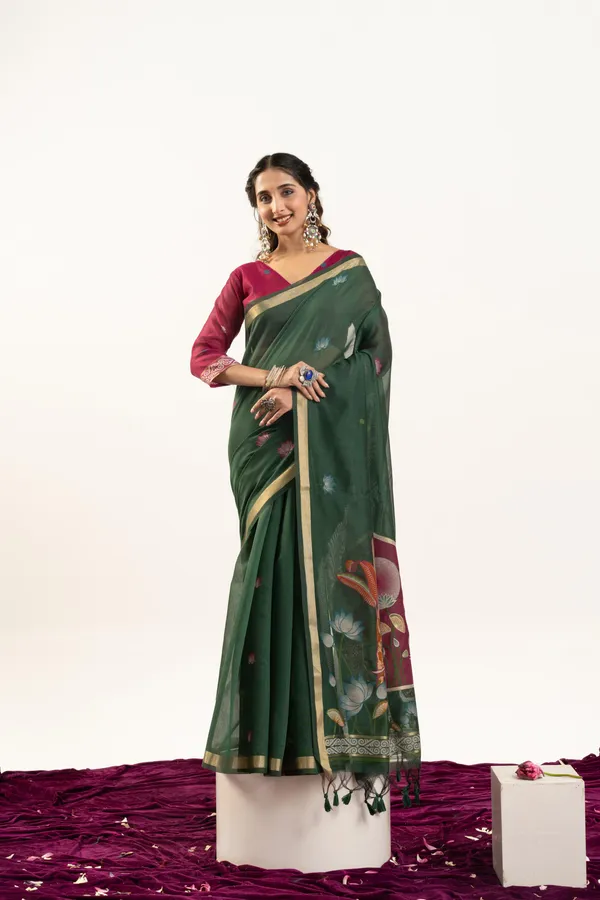 Green_Pure_Cotton_Saree_For_Women