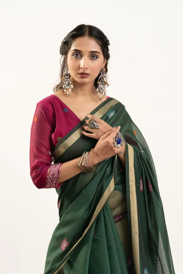 Green_Pure_Cotton_Saree_For_Women
