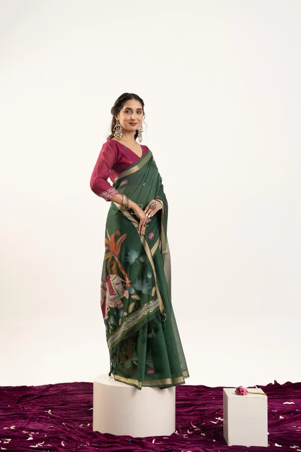 Green_Pure_Cotton_Saree_For_Women