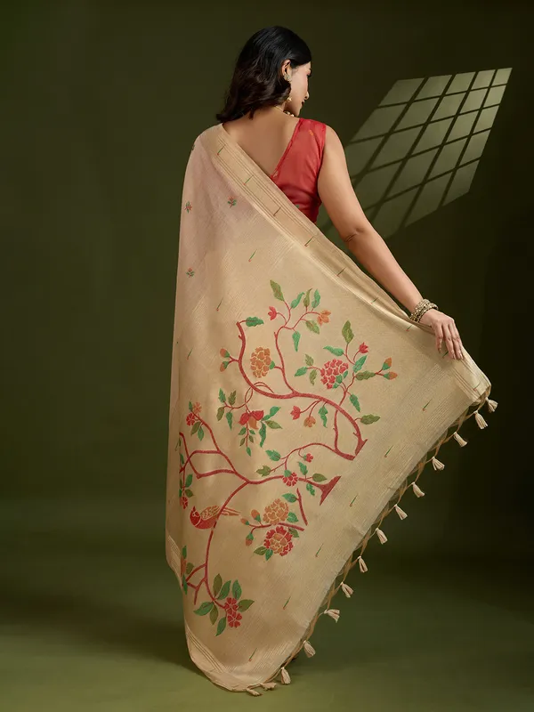 Cream_Pure_Cotton_Saree_For_Women