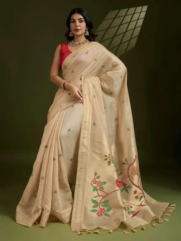 Cream_Pure_Cotton_Saree_For_Women