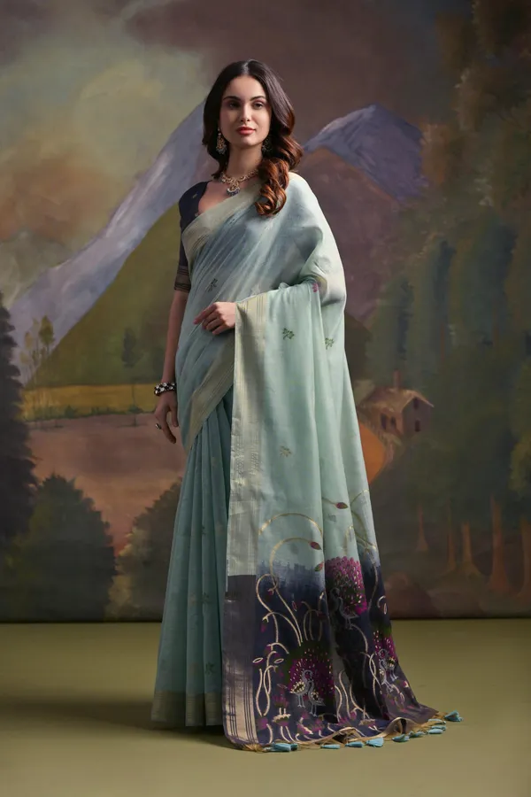 Blue_Pure_Cotton_Saree_For_Women