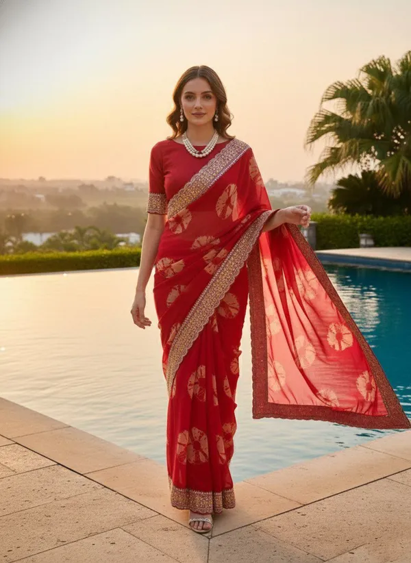 Red_Pure_Georgette_Saree_For_Women