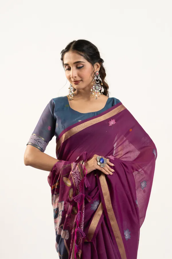 Purple_Pure_Cotton_Saree_For_Women