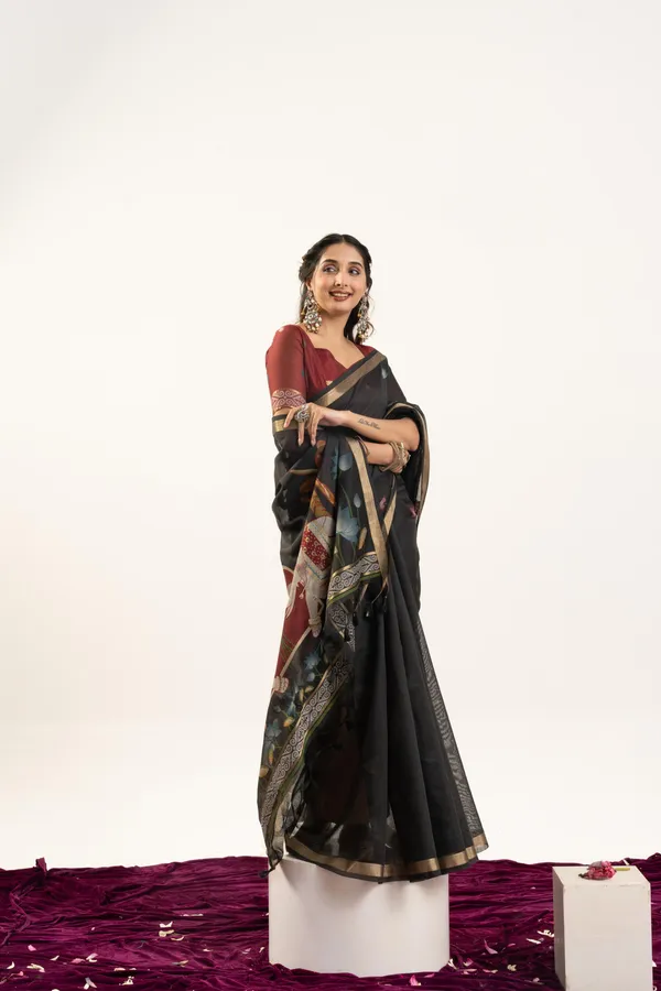 Black_Pure_Cotton_Saree_For_Women