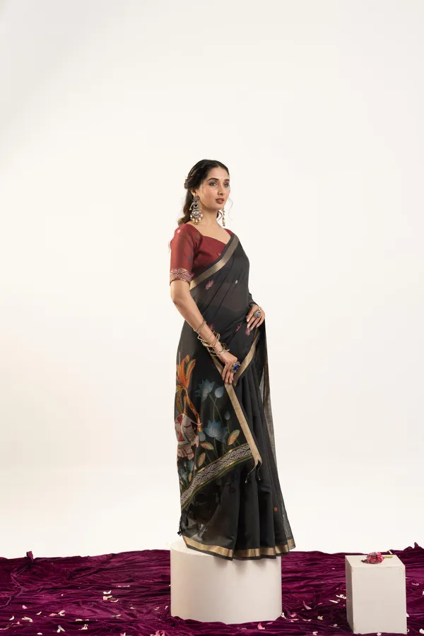 Black_Pure_Cotton_Saree_For_Women
