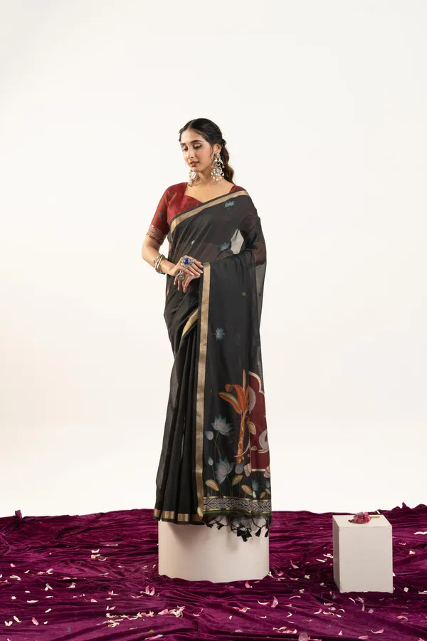 Black_Pure_Cotton_Saree_For_Women