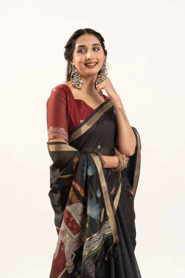 Black_Pure_Cotton_Saree_For_Women