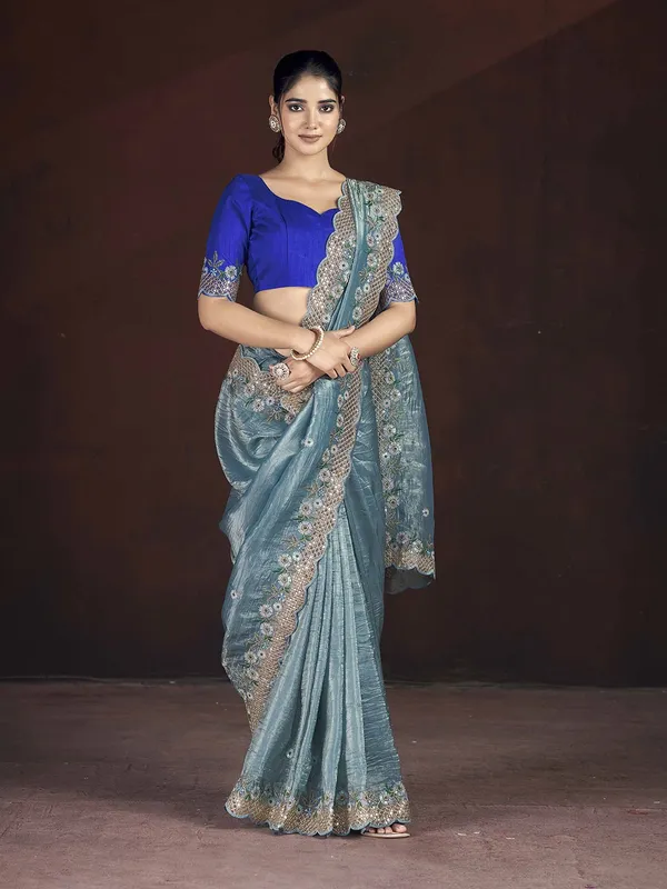 Teal_Silk_Blend_Saree_For_Women