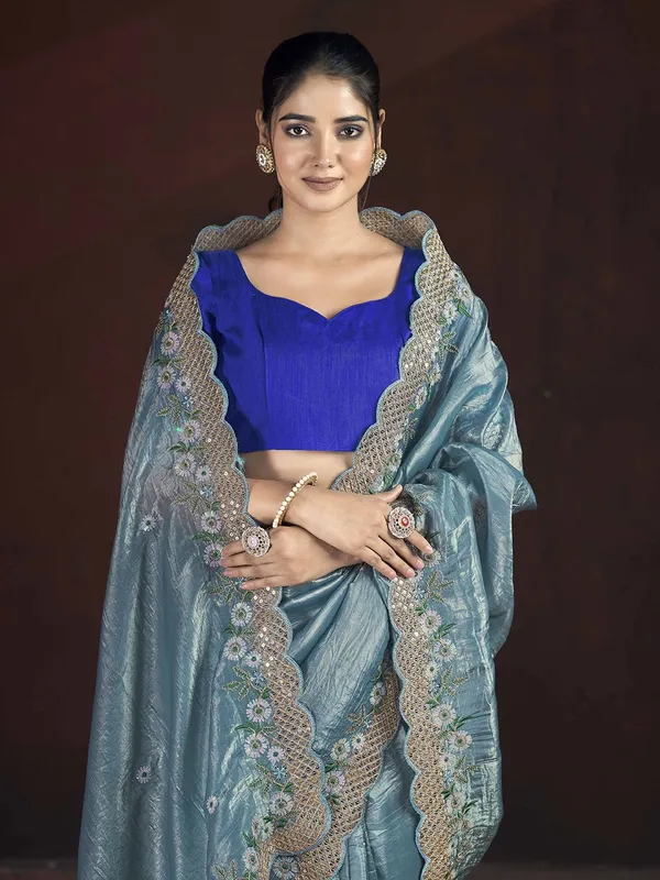 Teal_Silk_Blend_Saree_For_Women