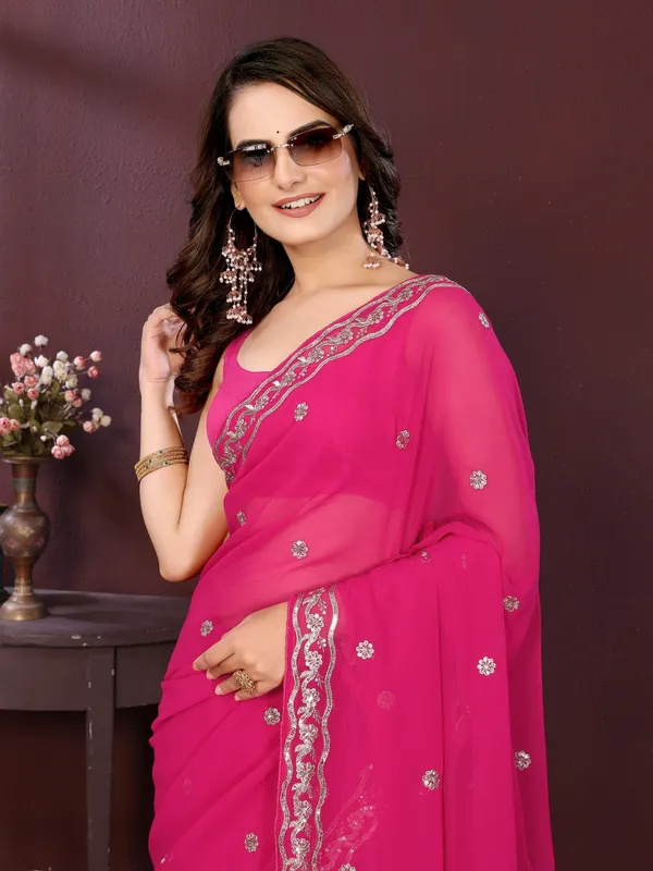 Pink_Poly_Georgette_Saree_For_Women
