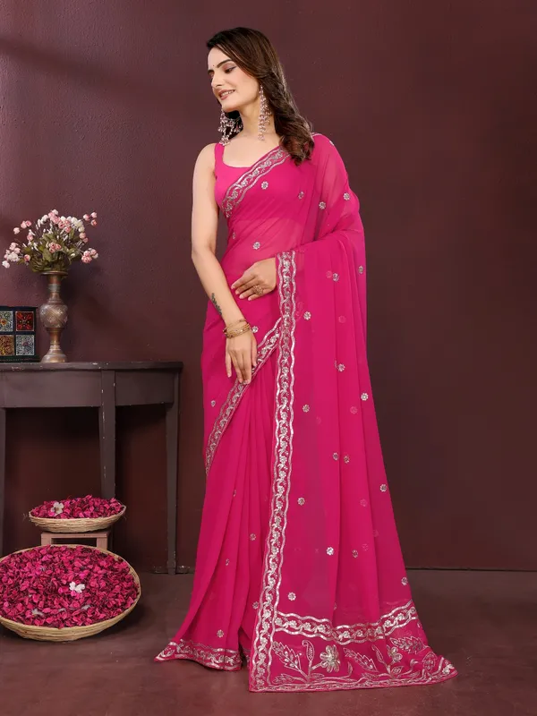 Pink_Poly_Georgette_Saree_For_Women