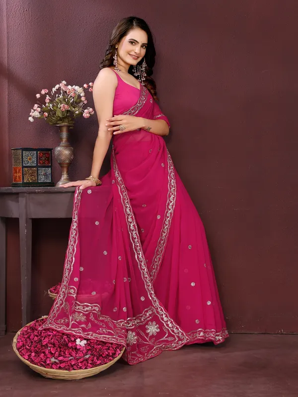 Pink_Poly_Georgette_Saree_For_Women