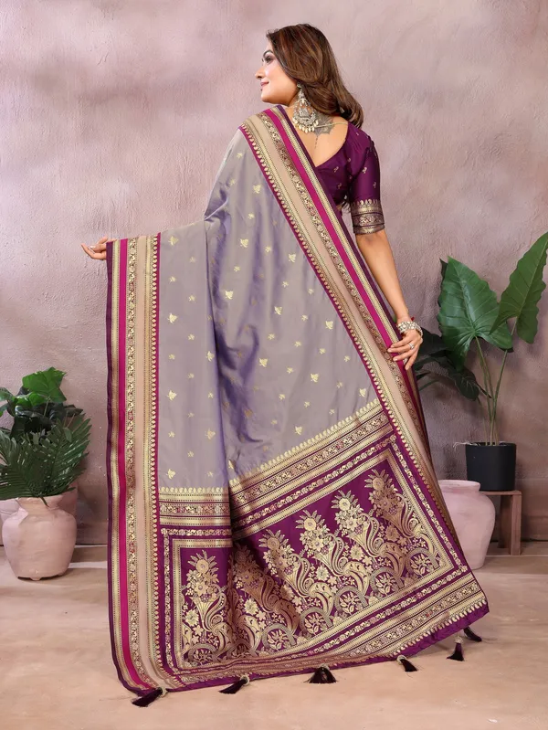 Grey_And_Maroon_Art_Silk_Saree_For_Women