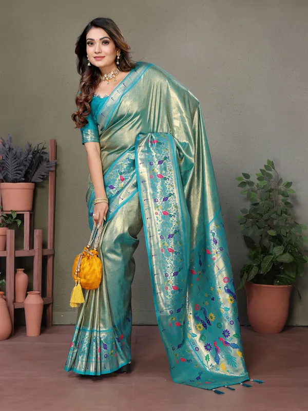 Teal_Tissue_Saree_For_Women