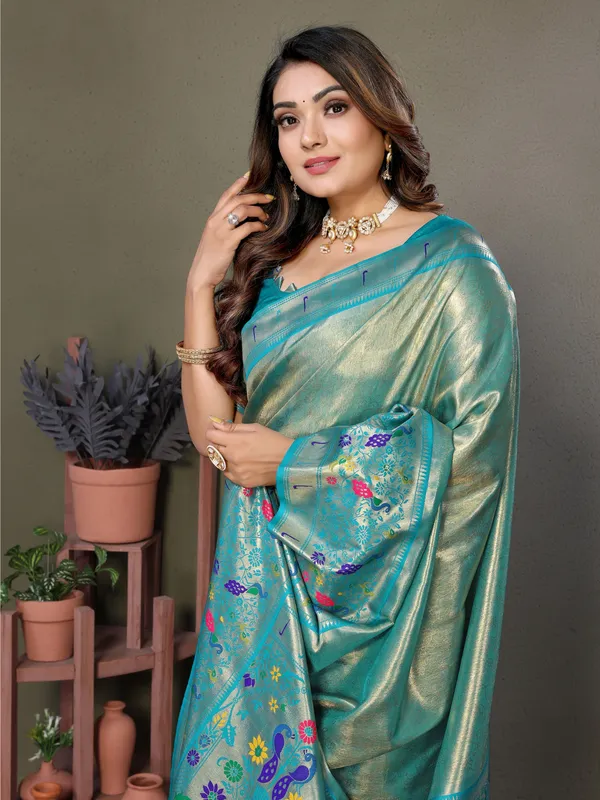 Teal_Tissue_Saree_For_Women
