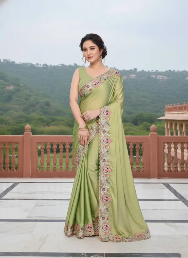 Lime_Green_Silk_Blend_Saree_For_Women