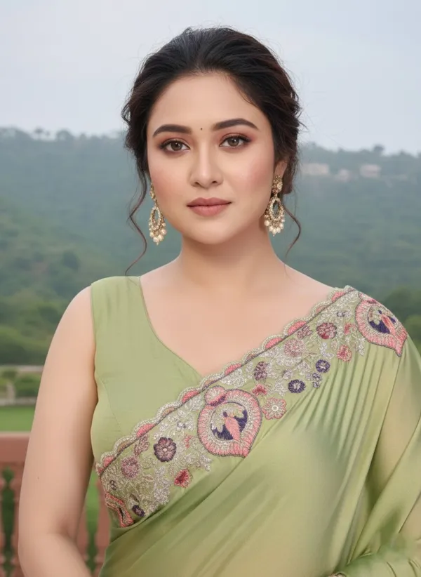Lime_Green_Silk_Blend_Saree_For_Women