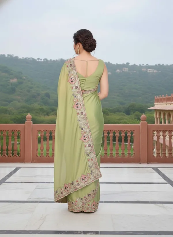 Lime_Green_Silk_Blend_Saree_For_Women