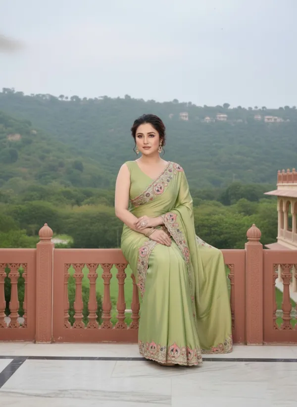 Lime_Green_Silk_Blend_Saree_For_Women
