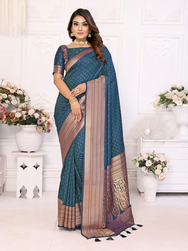Teal_Art_Silk_Saree_For_Women