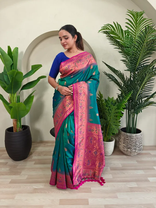 Green_And_Pink_Art_Silk_Saree_For_Women