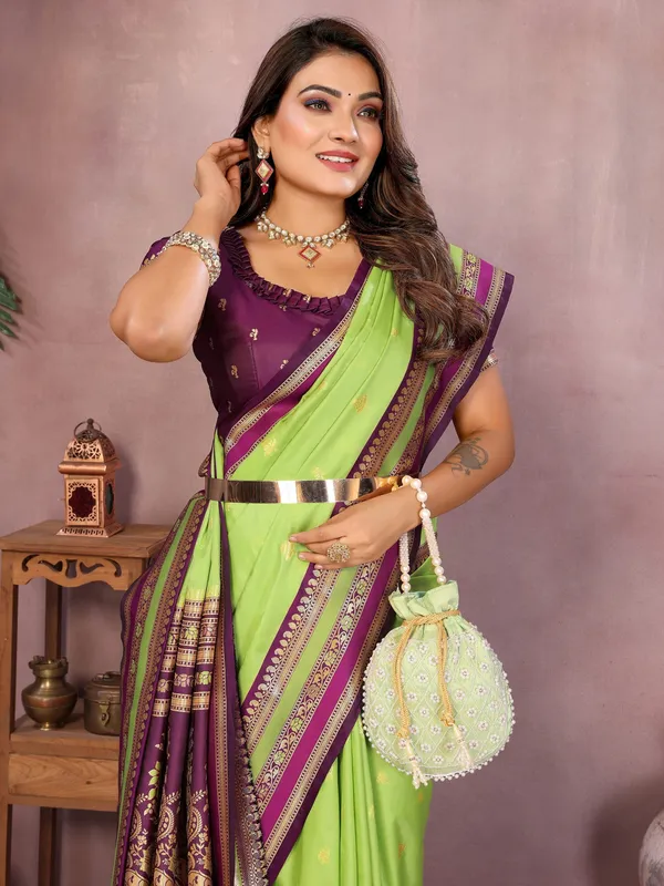 Lime_Green_Art_Silk_Saree_For_Women