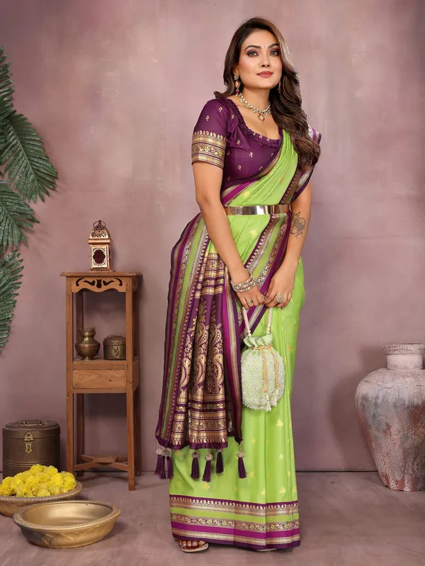 Lime_Green_Art_Silk_Saree_For_Women