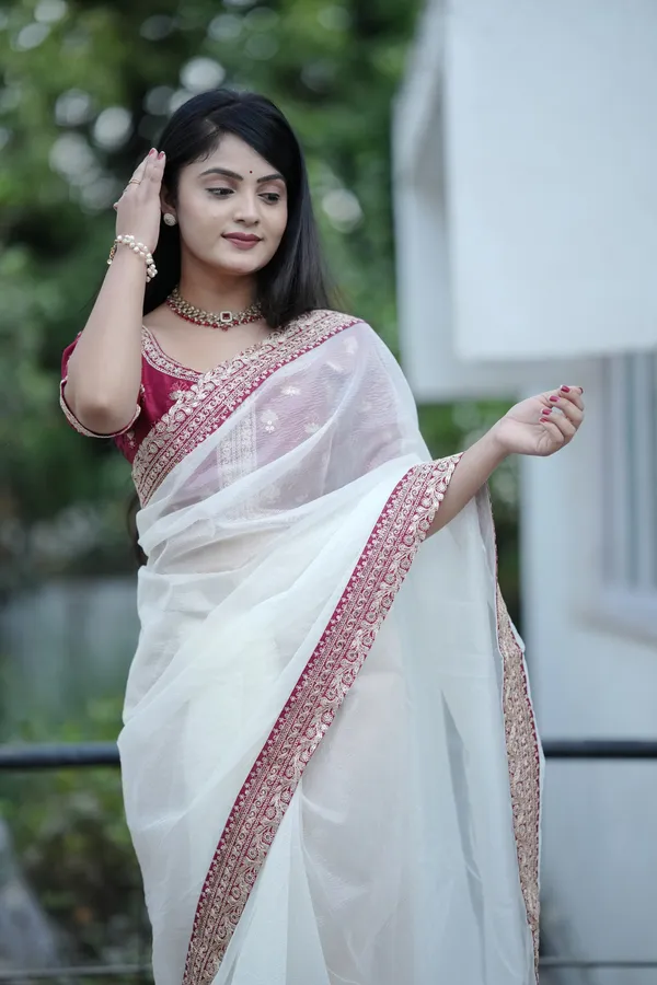White_Poly_Chiffon_Saree_For_Women