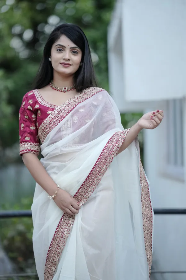 White_Poly_Chiffon_Saree_For_Women