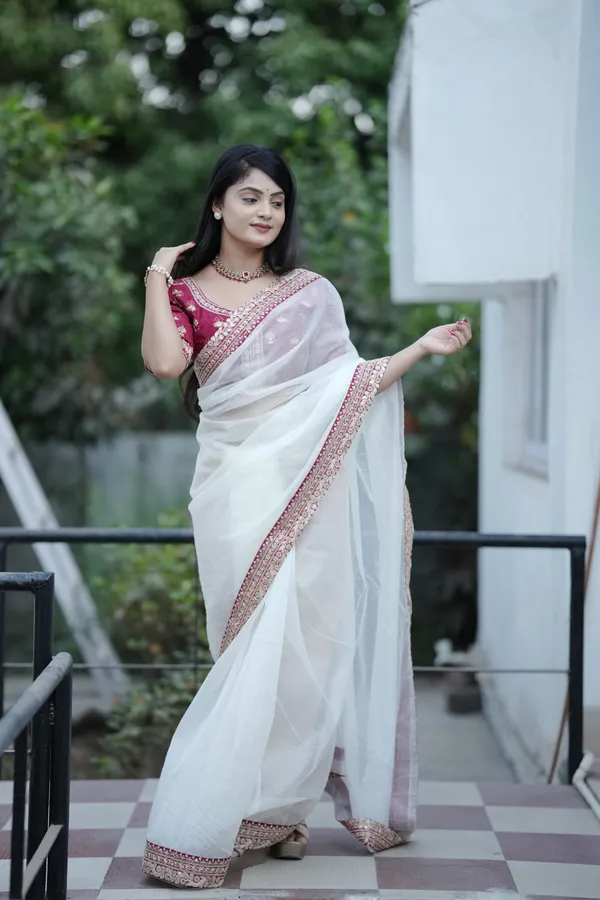 White_Poly_Chiffon_Saree_For_Women
