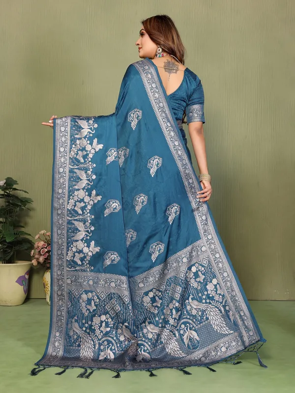 Teal_Satin_Saree_For_Women