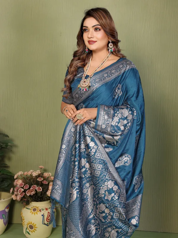Teal_Satin_Saree_For_Women