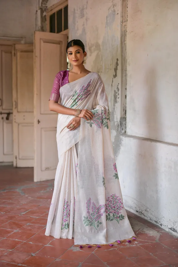Off_White_And_Grey_Pure_Cotton_Saree_For_Women
