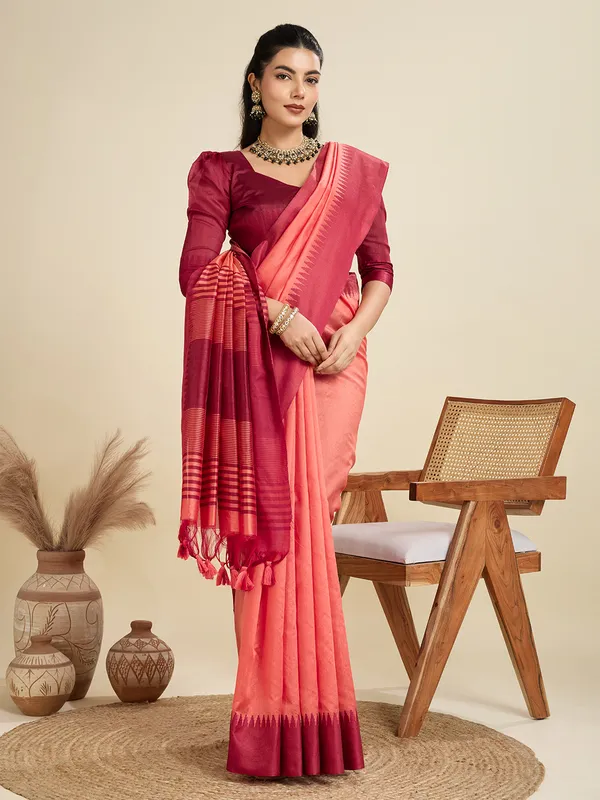 Peach_Silk_Blend_Saree_For_Women