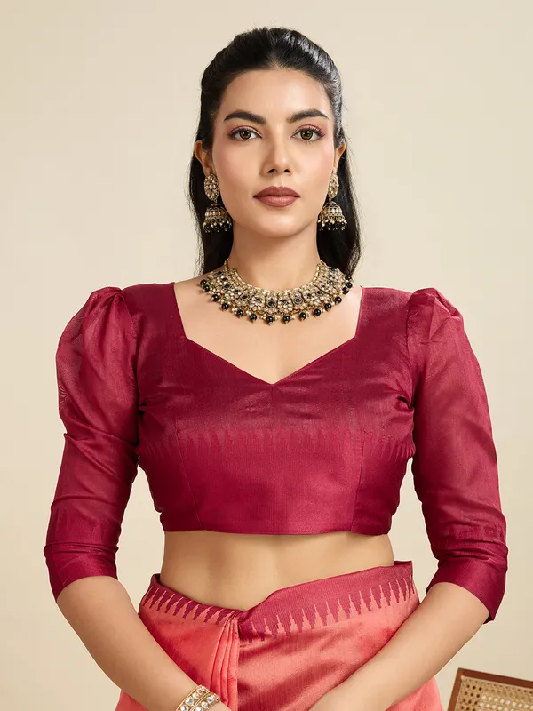 Peach_Silk_Blend_Saree_For_Women