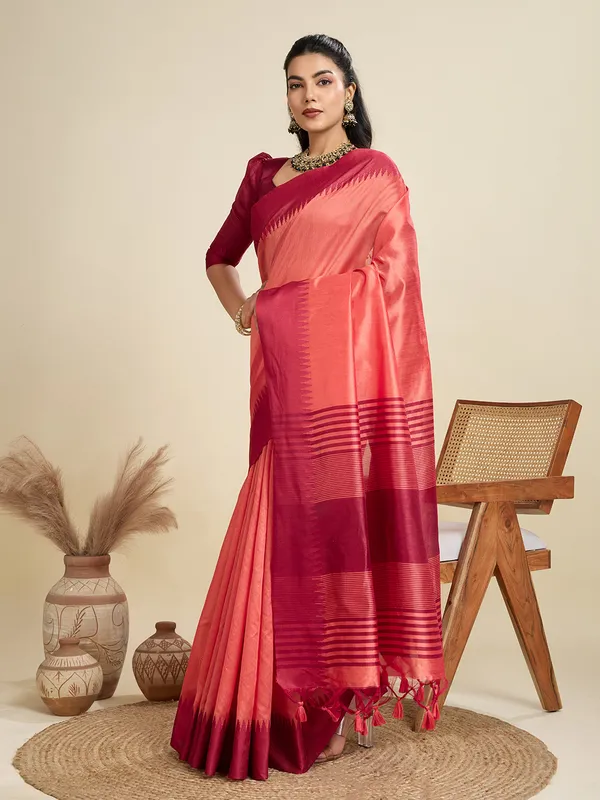 Peach_Silk_Blend_Saree_For_Women