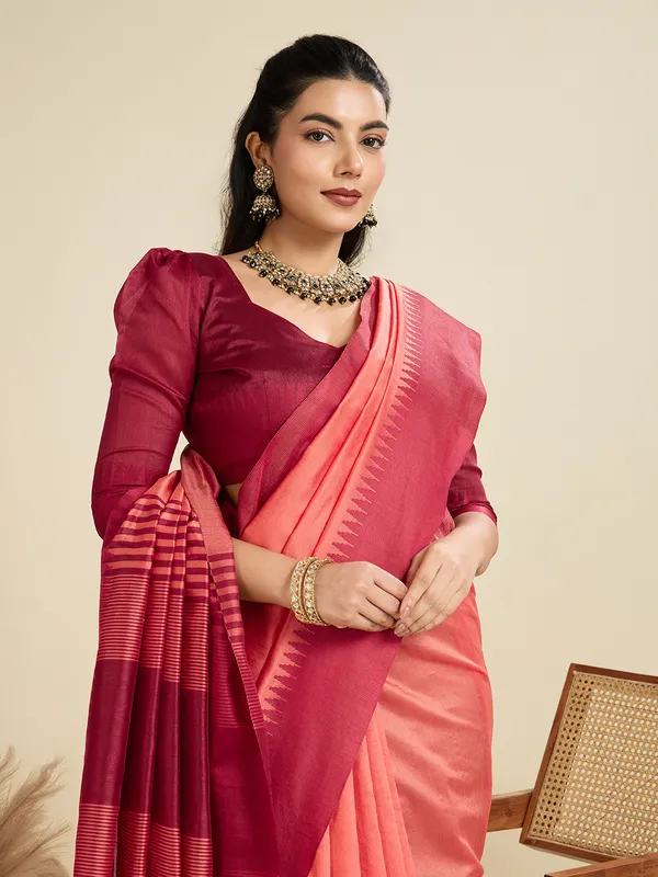 Peach_Silk_Blend_Saree_For_Women
