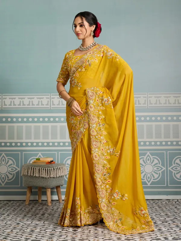 Yellow_Poly_Georgette_Saree_For_Women