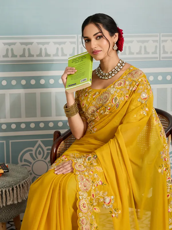 Yellow_Poly_Georgette_Saree_For_Women